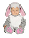 Déguisement combinaison avec capuche lapin pour bébé gris et blanc avec détails roses
