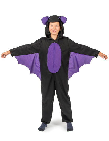 Vue de face les bras écartés du déguisement combinaison chauve-souris