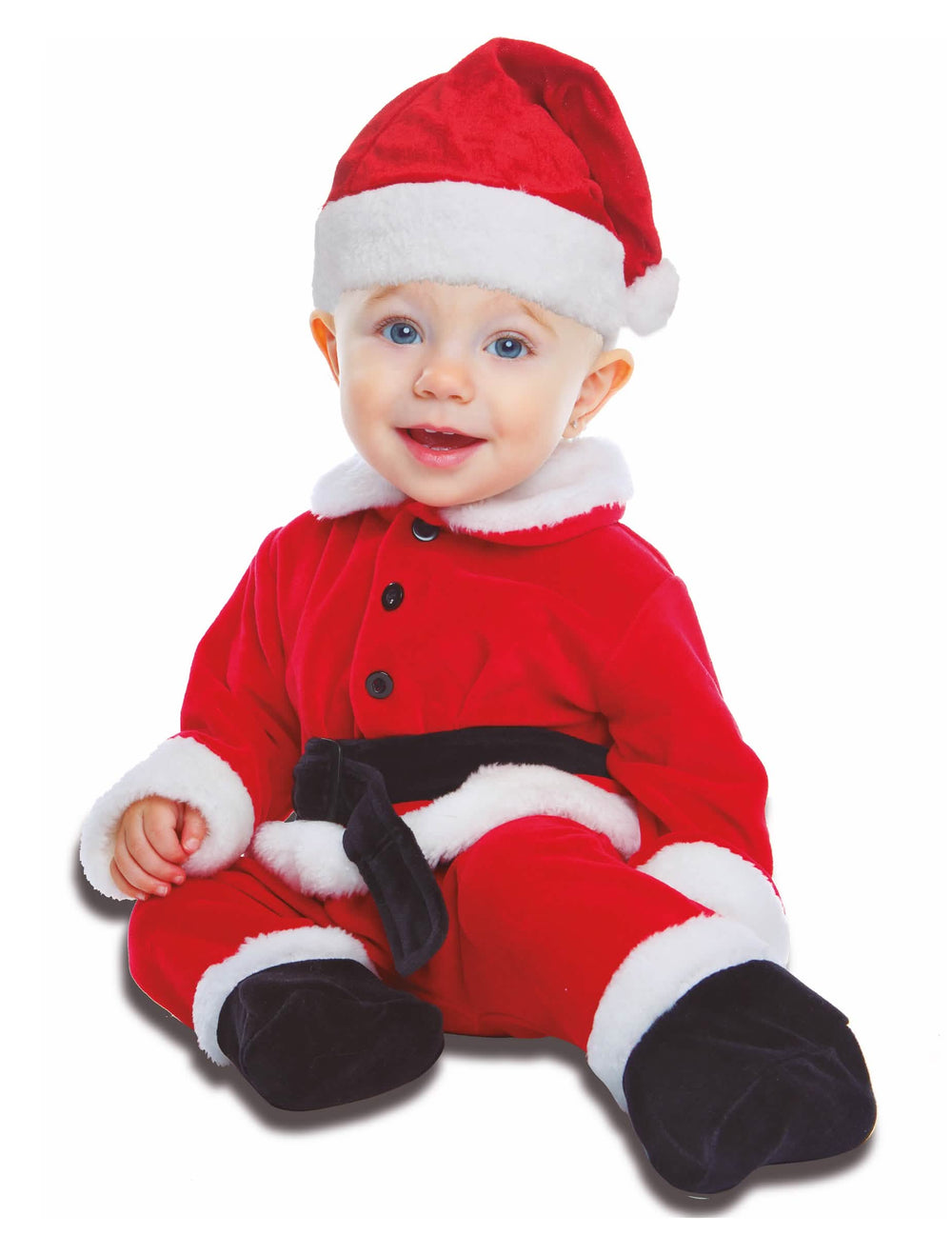 Weihnachts-Baby-Kombinationskostüm Rot und Weiß mit Mütze und Gürtel