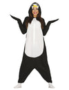 Déguisement combinaison pingouin pour adulte noir et blanc avec capuche