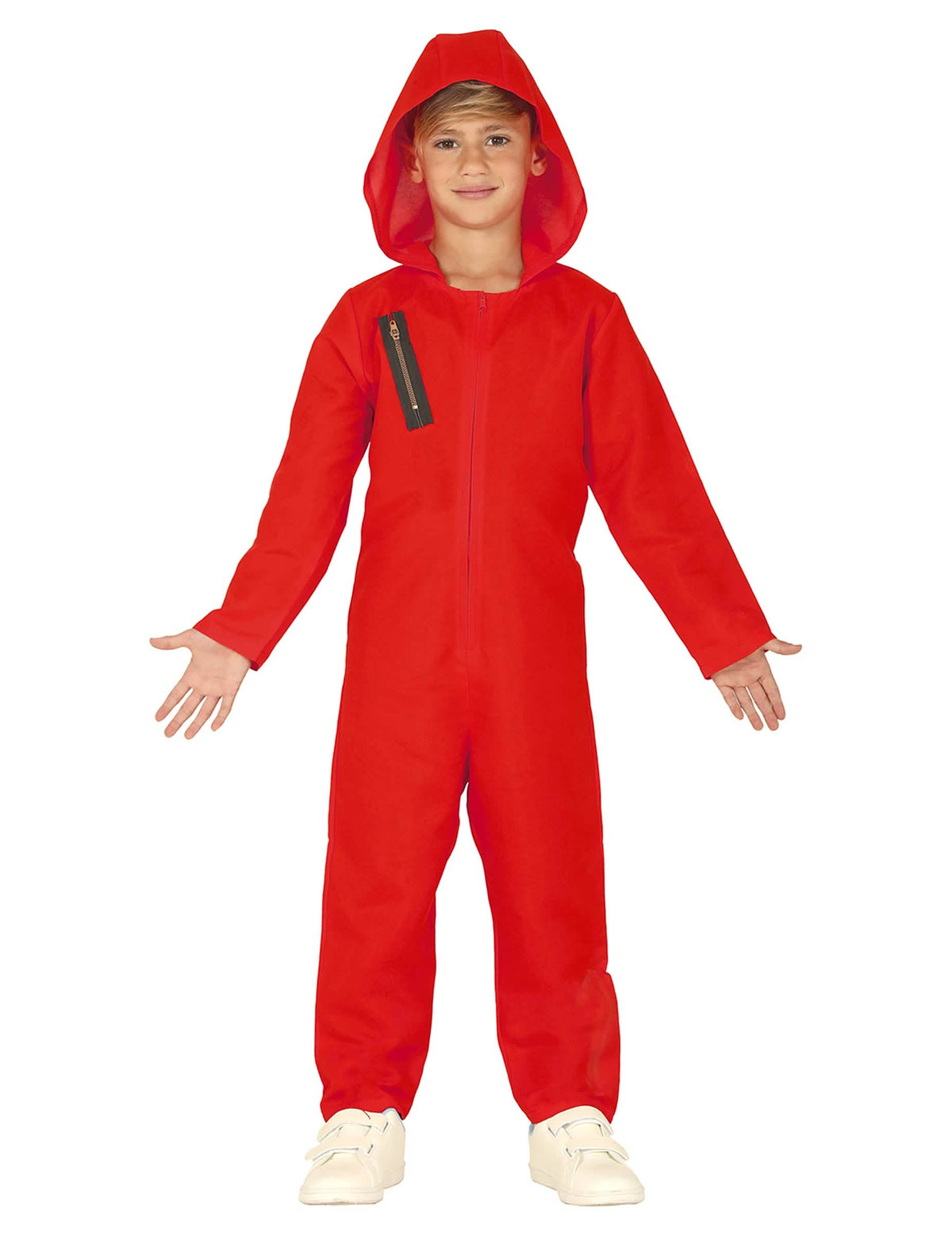Verbrecher-Overall-Kostüm für Kinder Rot mit Kapuze