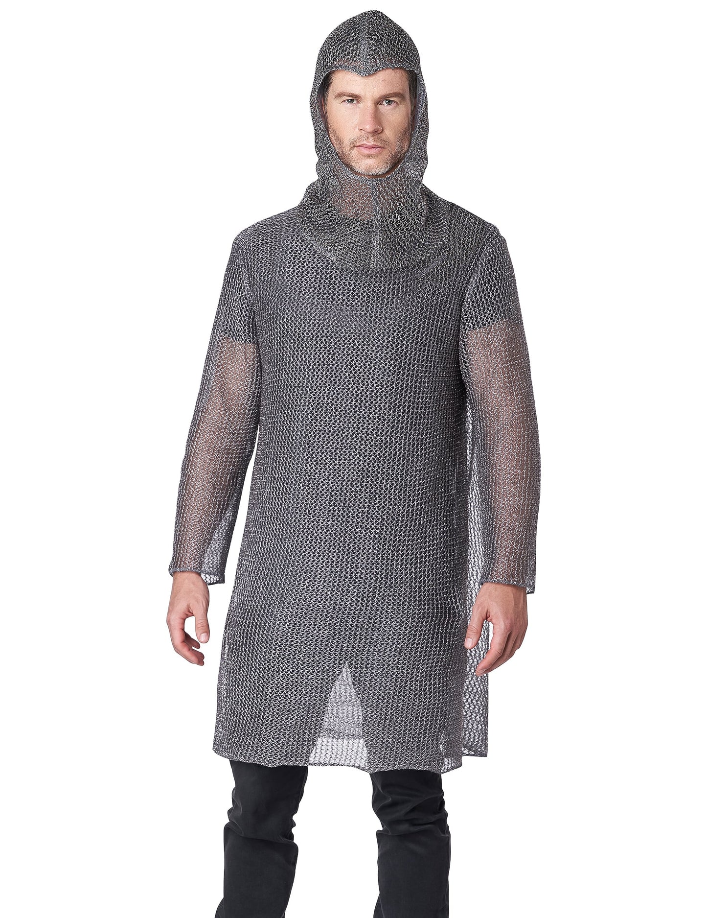 Déguisement côte de maille chevalier luxe pour adulte gris argenté