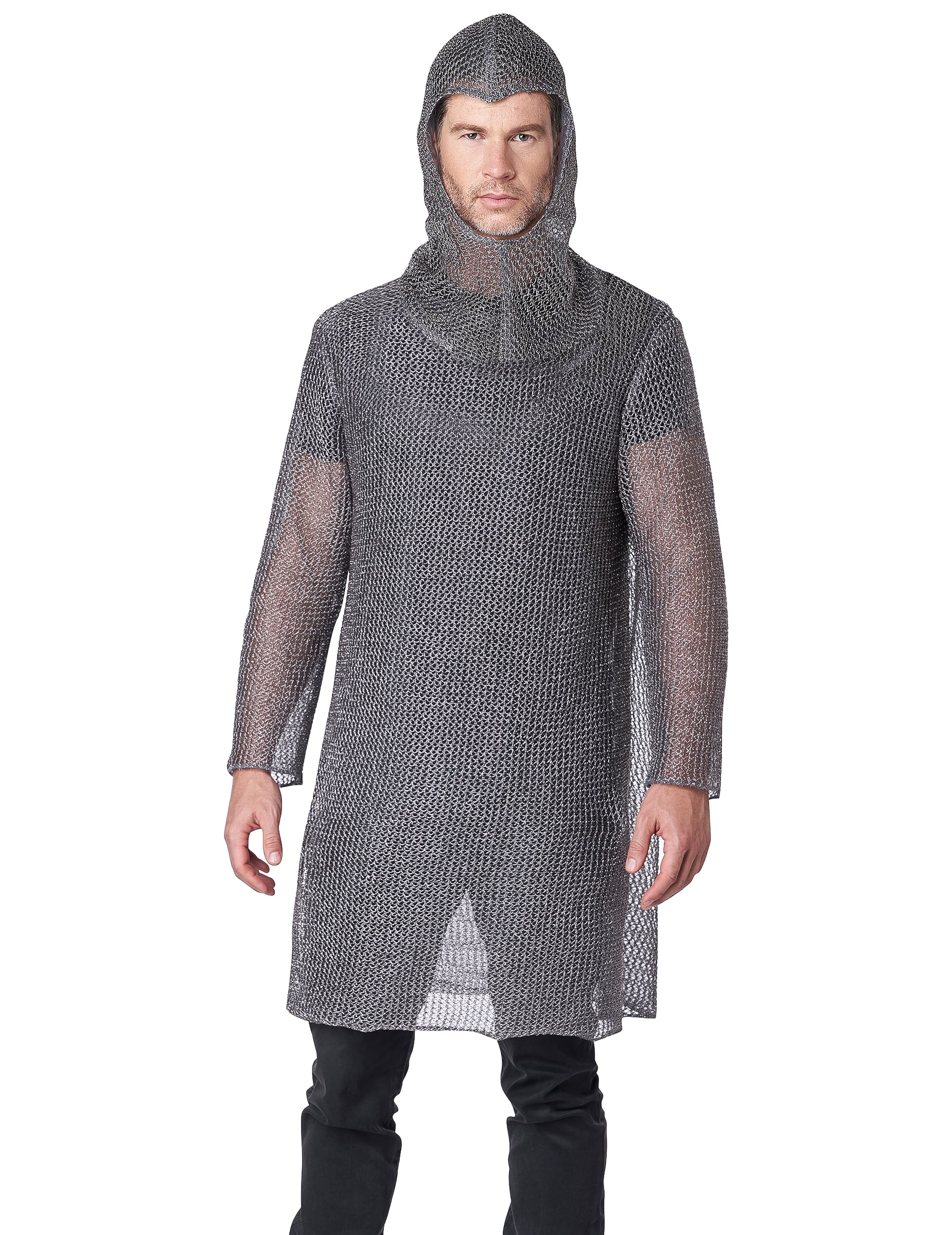 Déguisement côte de maille chevalier luxe pour adulte gris argenté