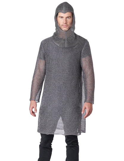 Déguisement côte de maille chevalier luxe pour adulte gris argenté
