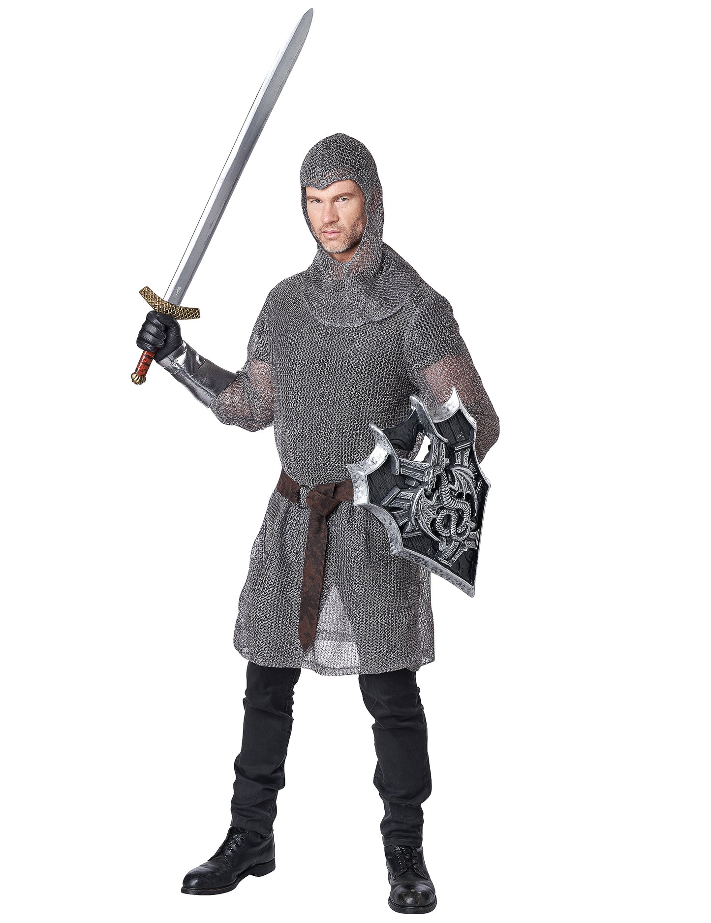 Accessoires épée et bouclier du déguisement côte de maille chevalier luxe
