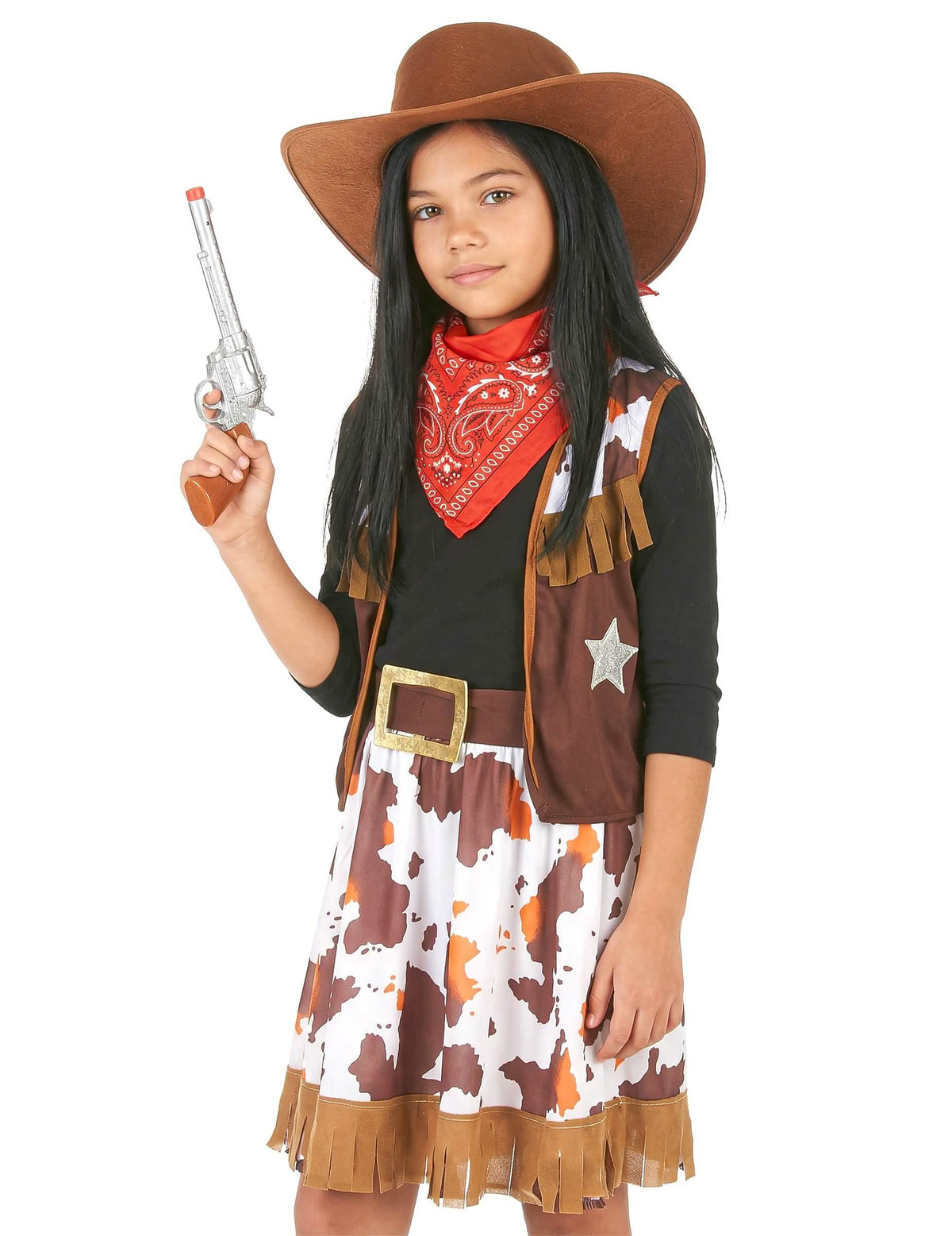 Nahaufnahme von vorne mit Schusswaffen des Cowboy-Kostüms des Wilden Westens