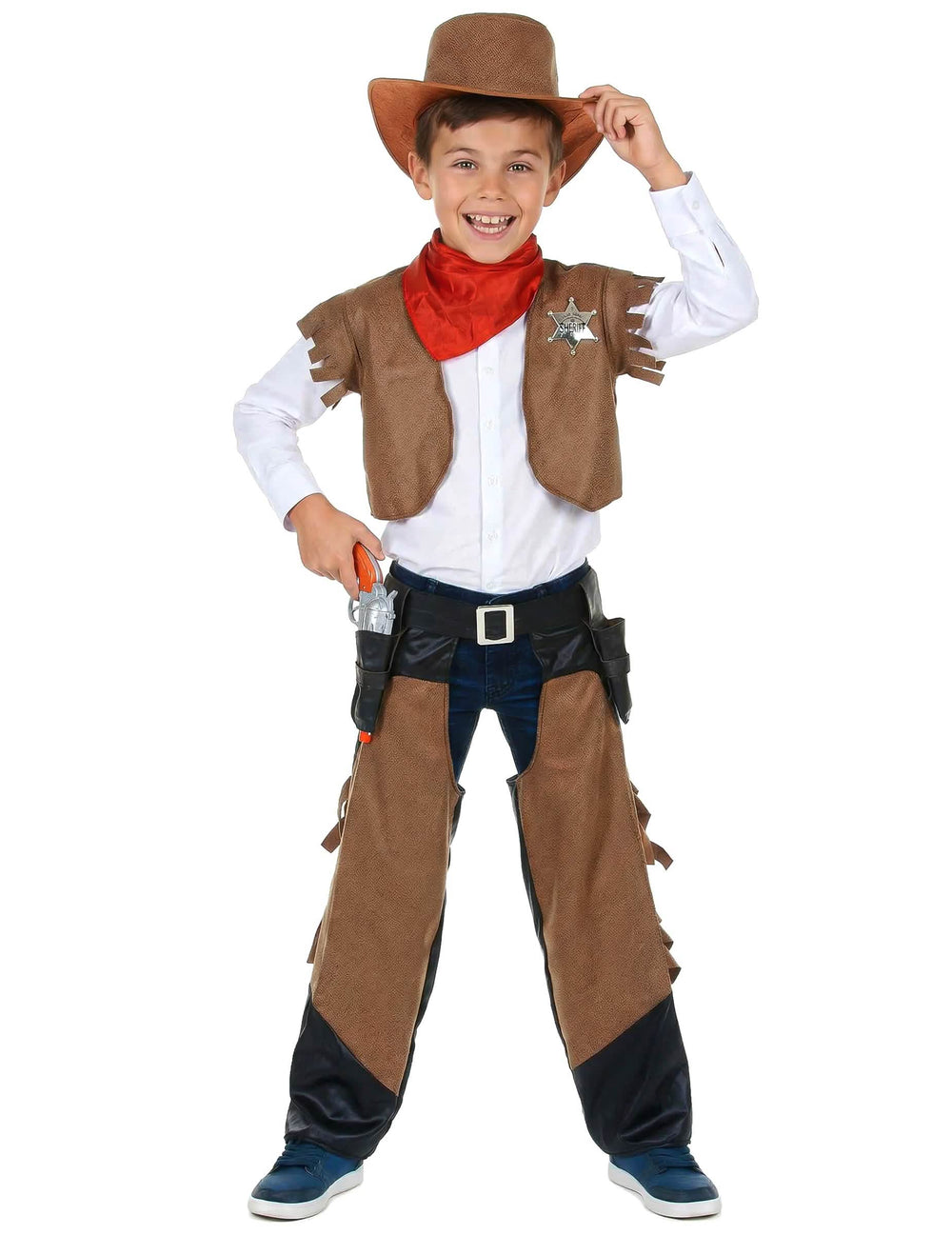 Cowboy-Kostüm für Jungen Braun mit Hut und Rotem Bandana
