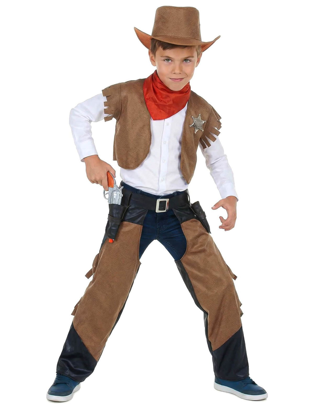 Vorderansicht des Braun Cowboy-Kostüms für Jungen