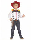 Déguisement cowboy pour garçon blanc à taches noires avec gilet à franges et chapeau rouge