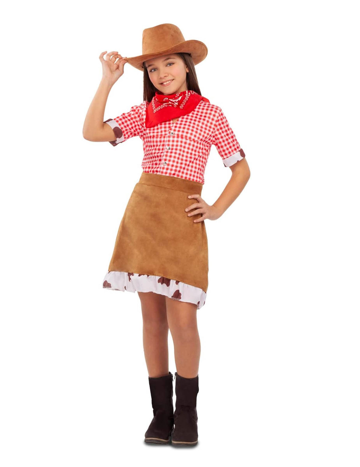 Cowgirl-Kostüm des Westens für Mädchen Rot und Braun mit Hut