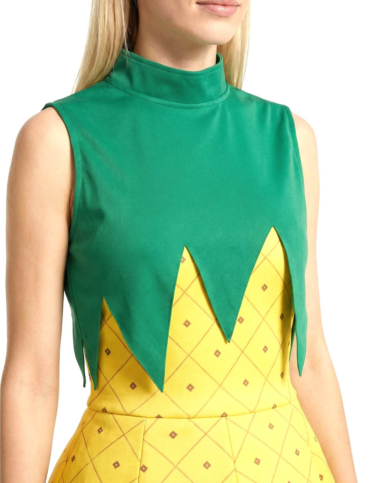 Detail des Kragens und des Oberteils des Ananas-Kostüms für Damen