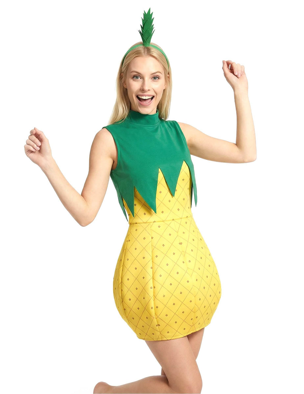 Vorderansicht des Ananas-Festkostüms für Damen