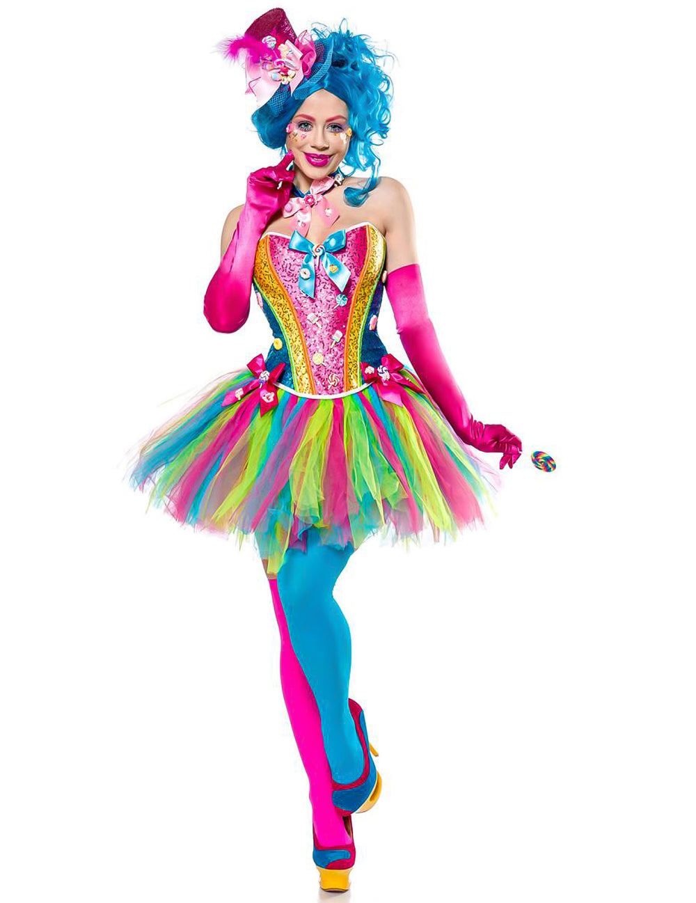 Déguisement dame bonbons luxe pour femme multicolore avec corset et tutu