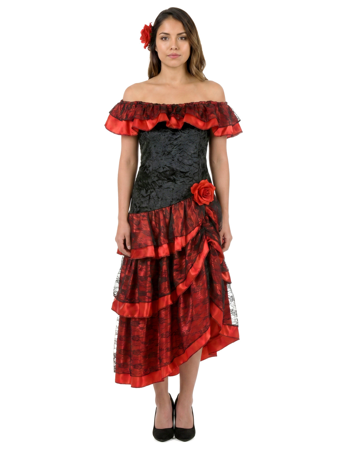 Schwarz-rote Flamenco-Tänzerin - Kostüm für Damen