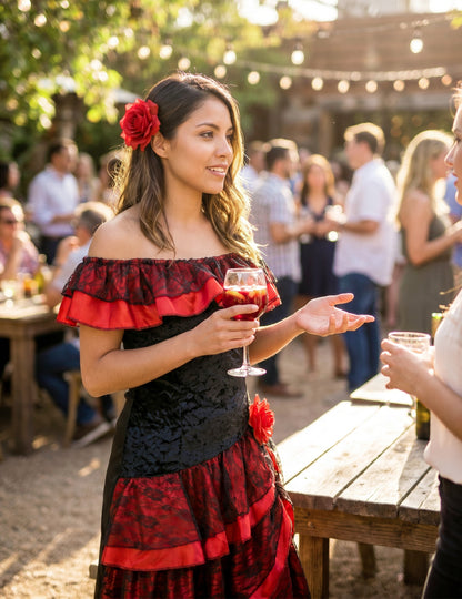 Schwarz-rote Flamenco-Tänzerin - Kostüm für Damen
