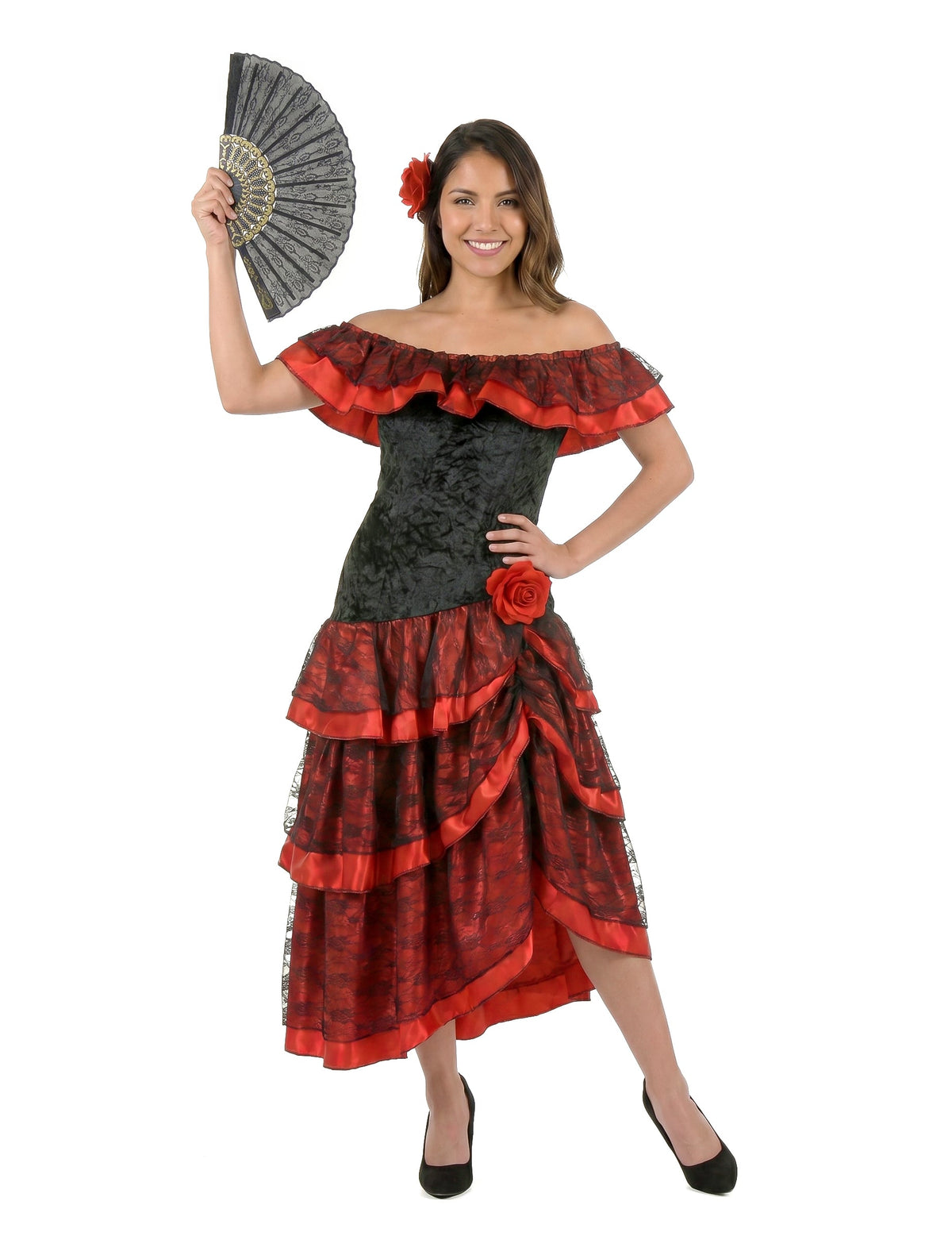 Schwarz-rote Flamenco-Tänzerin - Kostüm für Damen