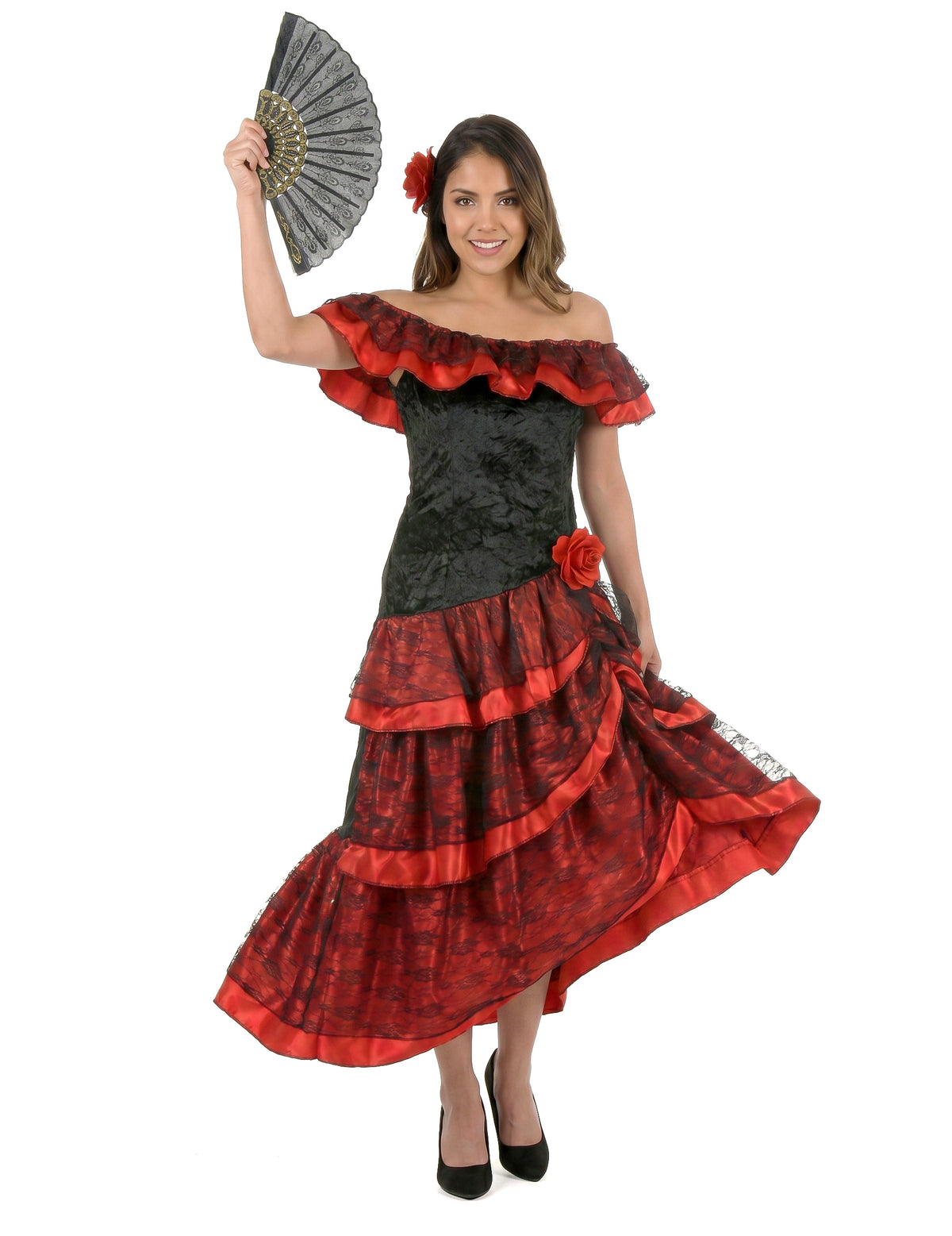Schwarz-rote Flamenco-Tänzerin - Kostüm für Damen
