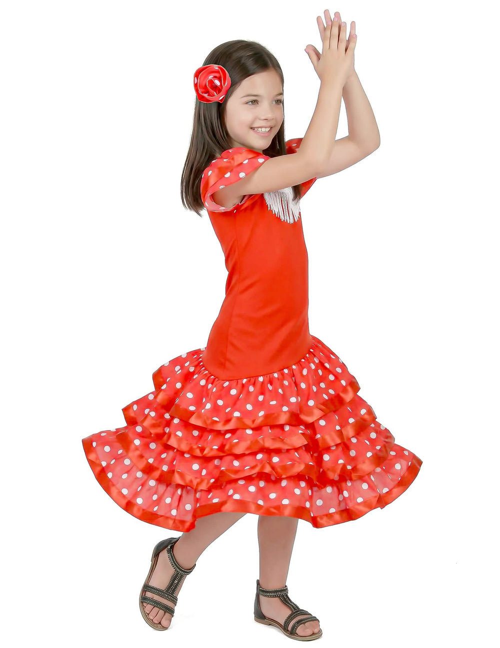 Déguisement de danseuse flamenco pour fille rouge à pois blanc