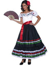 Déguisement de danseuse mexicaine pour femme noir et blanc avec rubans colorés