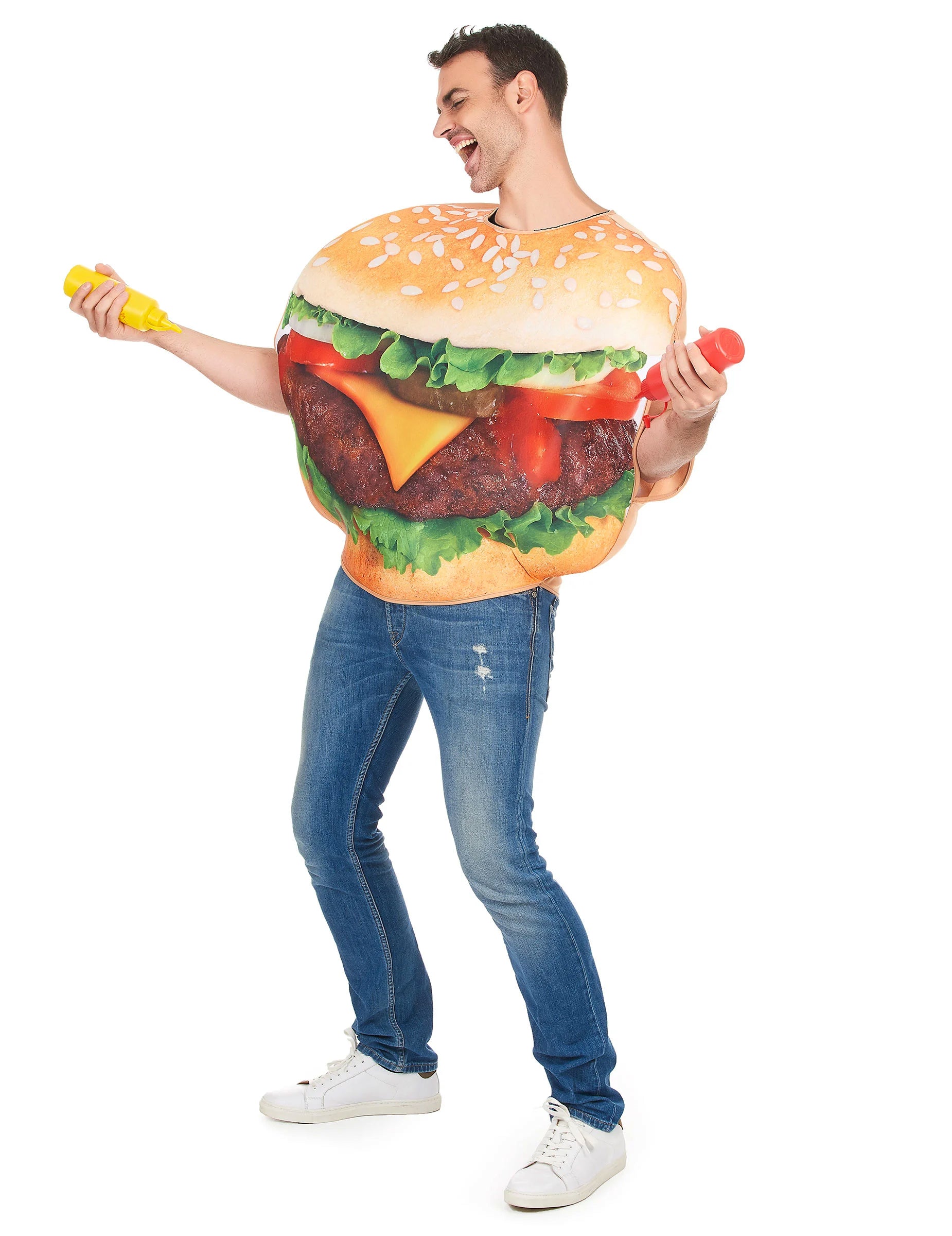 Vue de profil du déguisement de burger pour adulte