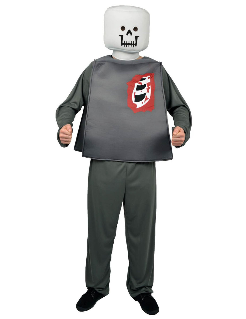 Verkleidung als Zombie-Bausteinfigur für Halloween für Kinder Farbe Grau und Weiß mit sichtbarem Brustkorb