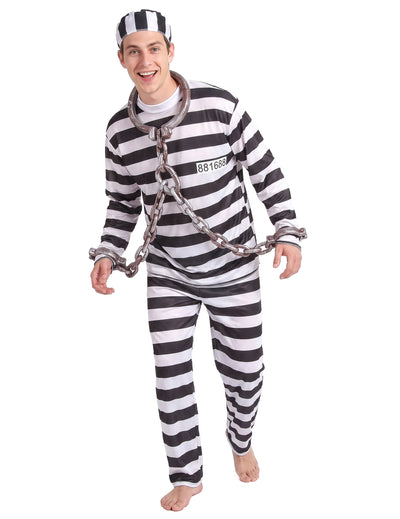 Gefangener-Herrenkostüm Sträfling schwarz-weiss