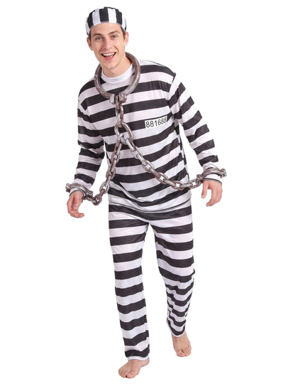 Gefangener-Herrenkostüm Sträfling schwarz-weiss