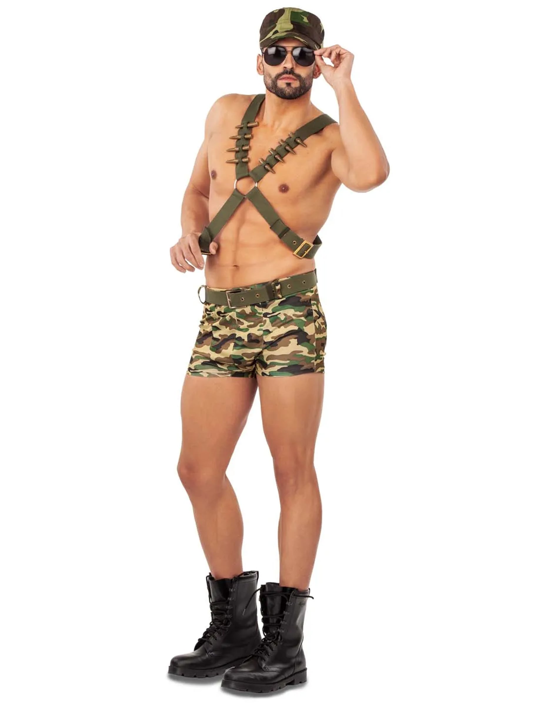 Déguisement de Soldat Sexy pour homme motif camouflage avec short et harnais