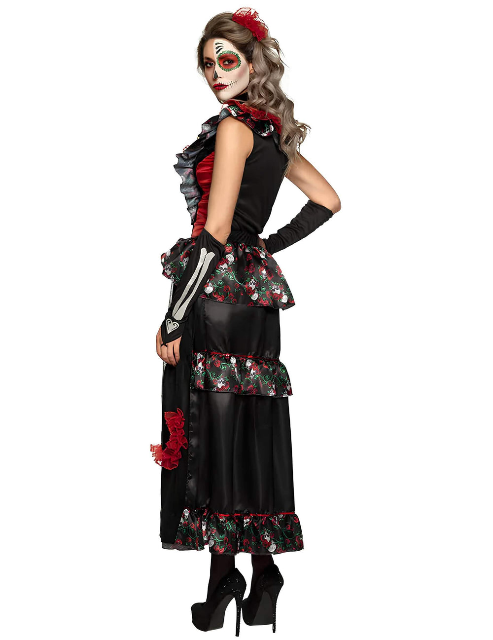 Vue de dos du déguisement dia de los muertos pour femme