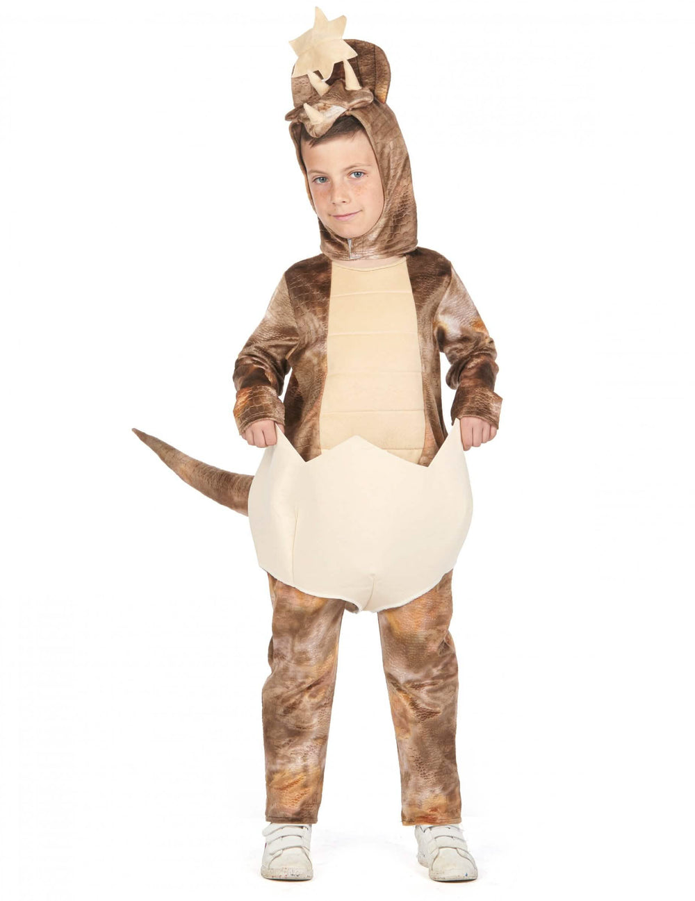 Déguisement dinosaure sorti de l'oeuf pour enfant marron et beige