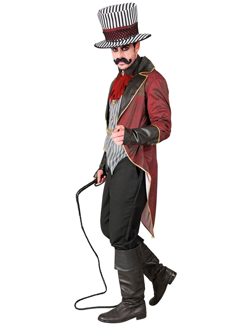 Vue de profil du déguisement de directeur de cirque sinistre pour adulte