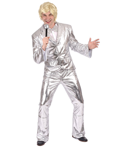 Glänzendes Disco-Kostüm silber für Herren