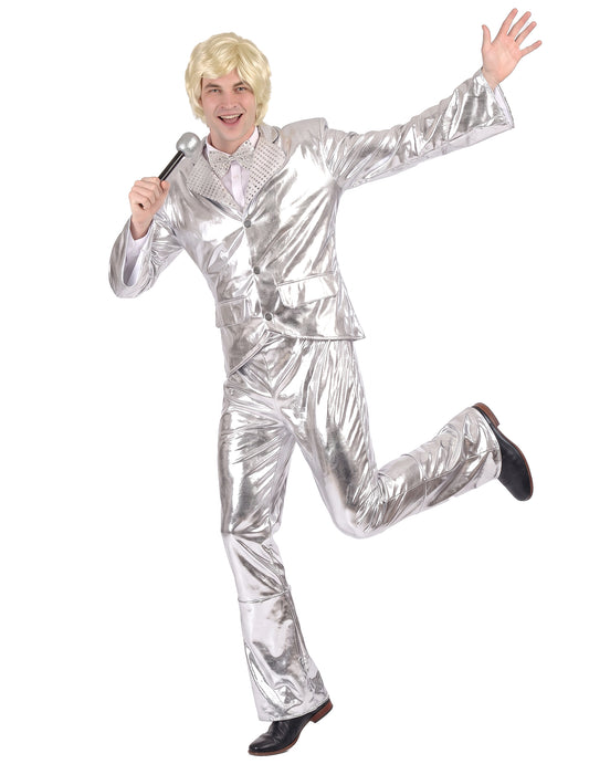 Glänzendes Disco-Kostüm silber für Herren
