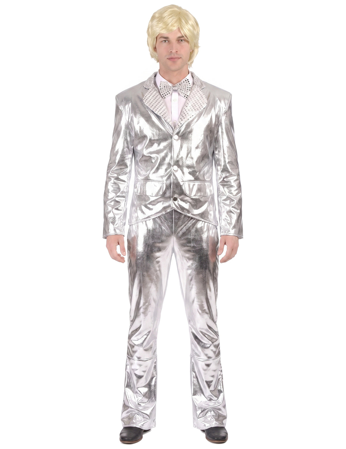 Glänzendes Disco-Kostüm silber für Herren