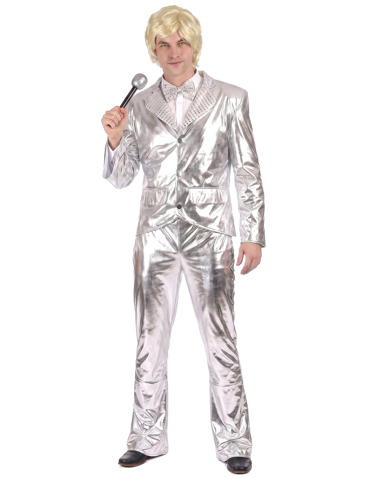 Glänzendes Disco-Kostüm silber für Herren