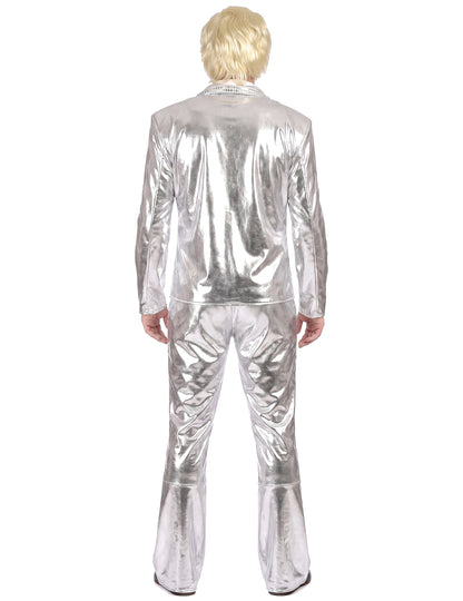 Glänzendes Disco-Kostüm silber für Herren