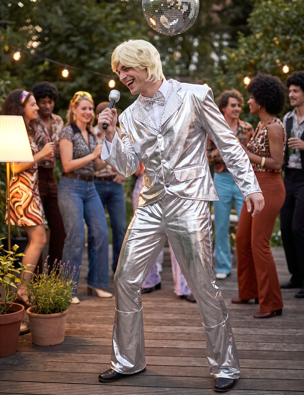 Glänzendes Disco-Kostüm silber für Herren