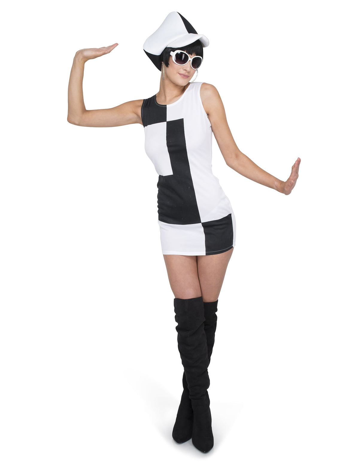 Déguisement disco bicolore pour femme noir et blanc avec casquette