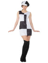 Déguisement disco bicolore pour femme noir et blanc avec casquette