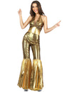 Déguisement disco pour femme doré à pattes d'eph