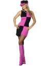 Déguisement disco pour femme rose et noir à damier avec casquette