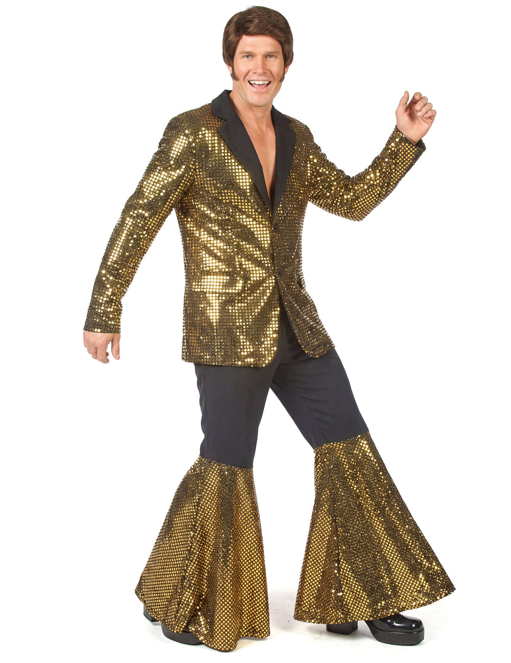 Vue d'ensemble en mouvement du déguisement disco pour homme