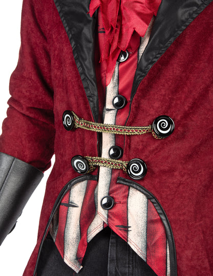 Détail des boutons à spirales et des galons dorés du déguisement dompteur effrayant luxe