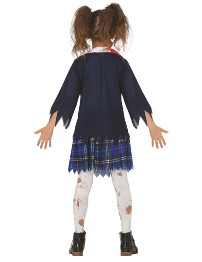 Vue de dos du déguisement d'écolière zombie pour fille