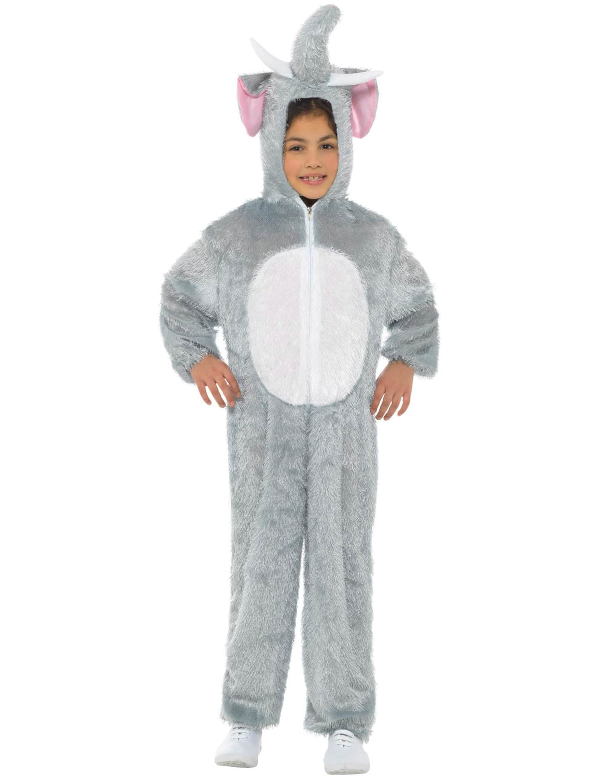 Déguisement d'éléphant pour enfant gris et blanc à capuche