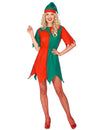 Déguisement elfe pour femme bicolore rouge et vert avec bonnet de Noël