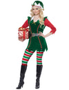 Déguisement d'elfe de Noël pour femme vert luxe avec bonnet et legging rayé