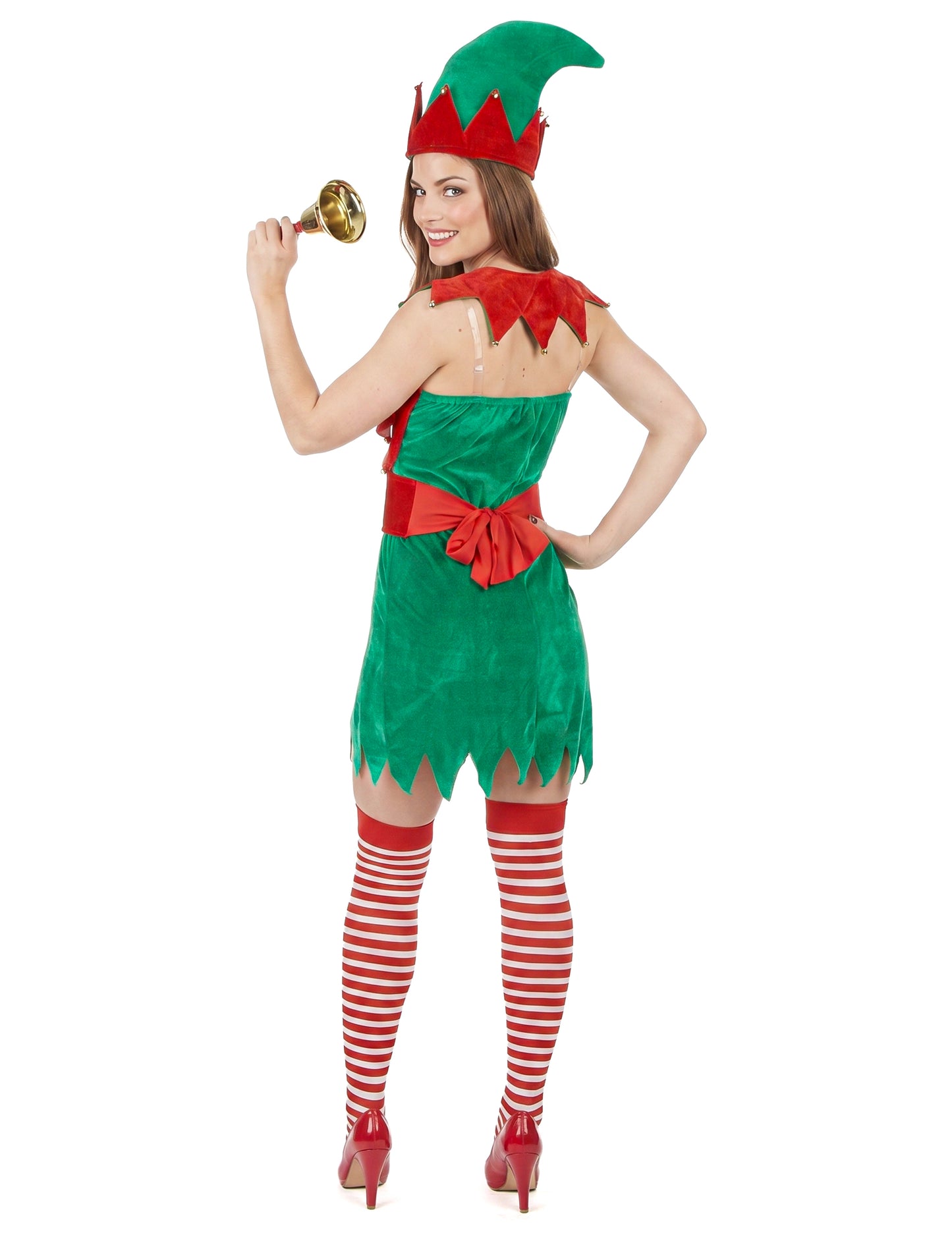Samtoptik Weihnachtswichtel-Kostüm für Damen in grün-rot