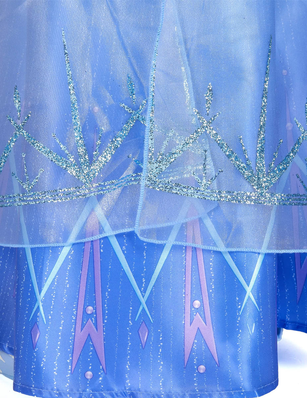Détail des motifs de cristaux pailletés du déguisement Elsa Reine des Neiges 2 deluxe