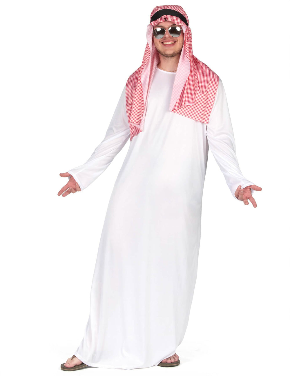 Vue de face avec lunettes de soleil du déguisement d'émir arabe pour homme
